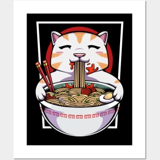 Cat - Cute Kawaii Noodle Soup Eating Kitty Posters and Art